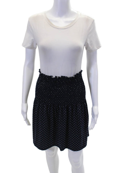 BCBGMAXAZRIA Womens Smocked Waistband Polka Dot Skirt Navy White Size M/L