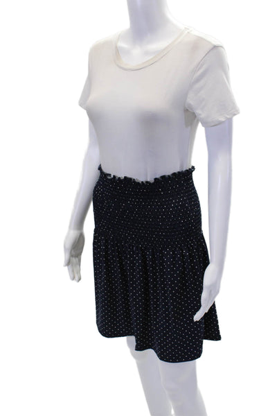 BCBGMAXAZRIA Womens Smocked Waistband Polka Dot Skirt Navy White Size M/L