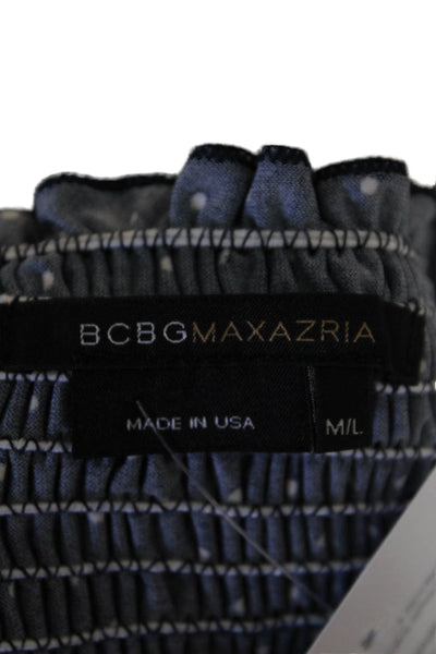 BCBGMAXAZRIA Womens Smocked Waistband Polka Dot Skirt Navy White Size M/L