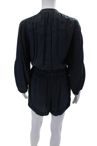 BCBGMAXAZRIA Womens 3/4 Sleeve V Neck Woven Romper Navy Blue Size Extra Small