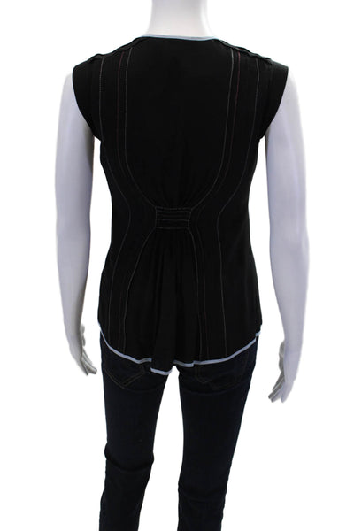 BCBGMAXAZRIA Womens Sleeveless Embroidered V Neck Silk Top Black Size XS