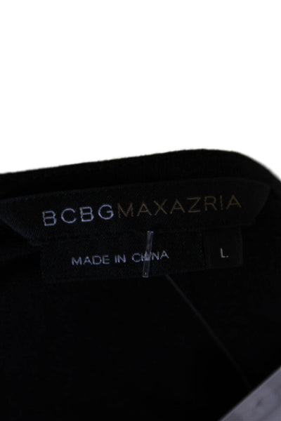 BCBGMAXAZRIA Womens Short Sleeve V Neck Ruched Knit Top Black Size Large
