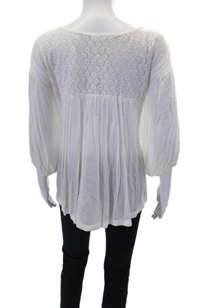 Free People Womens 3/4 Sleeve V Neck Lace Trim Blouse Top White Size Extra Small