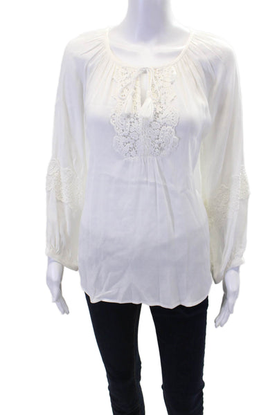 Joie Womens 3/4 Sleeve Lace Trim Keyhole Orval Blouse Porcelain White Medium