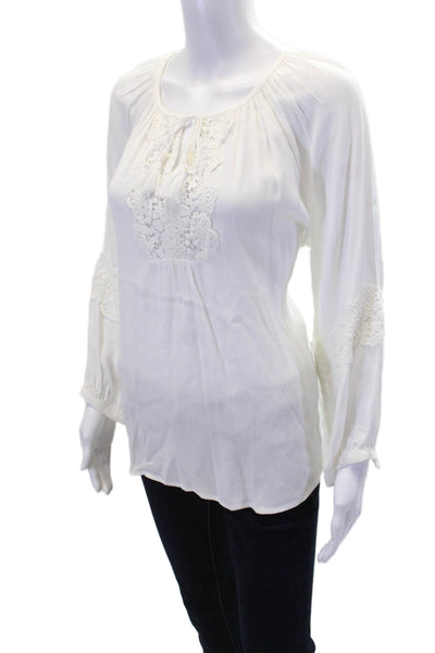 Joie Womens 3/4 Sleeve Lace Trim Keyhole Orval Blouse Porcelain White Medium