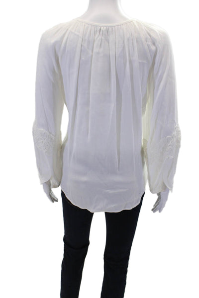 Joie Womens 3/4 Sleeve Lace Trim Keyhole Orval Blouse Porcelain White Medium