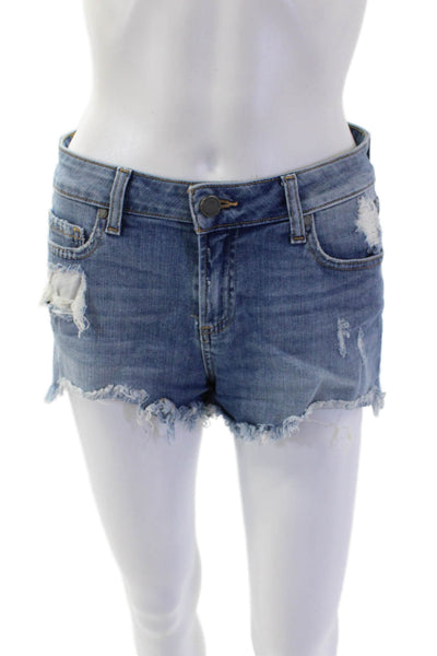 Paige Womens Cotton Distressed Mid-Rise Medium Wash Denim Shorts Blue Size 26