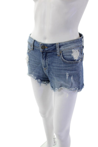 Paige Womens Cotton Distressed Mid-Rise Medium Wash Denim Shorts Blue Size 26