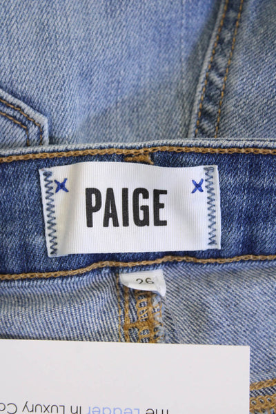 Paige Womens Cotton Distressed Mid-Rise Medium Wash Denim Shorts Blue Size 26