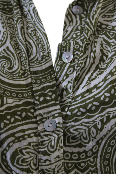 Zara Womens Paisley Print Button Down Belted Dress Green White Size Small