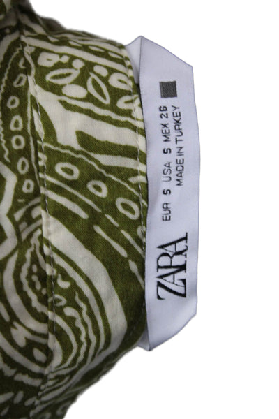 Zara Womens Paisley Print Button Down Belted Dress Green White Size Small