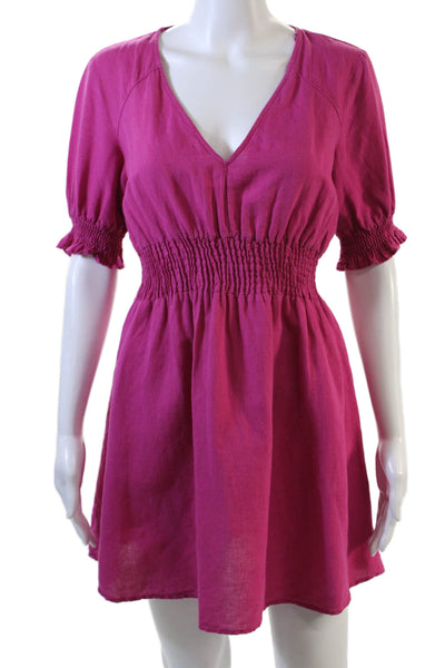 Zara Womens V Neck Short Sleeves A Line Dress Fuchsia Pink Size Small