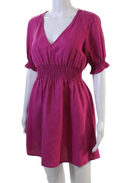 Zara Womens V Neck Short Sleeves A Line Dress Fuchsia Pink Size Small