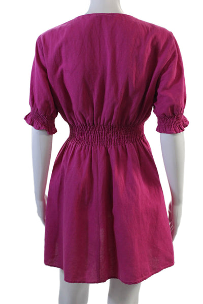 Zara Womens V Neck Short Sleeves A Line Dress Fuchsia Pink Size Small