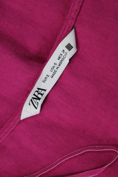 Zara Womens V Neck Short Sleeves A Line Dress Fuchsia Pink Size Small