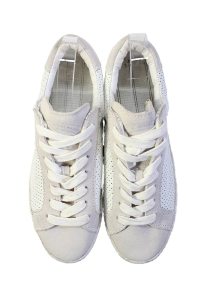 Steve Madden Womens Leather Blast Lace Up Low Top Sneakers White Size 7.5 Medium