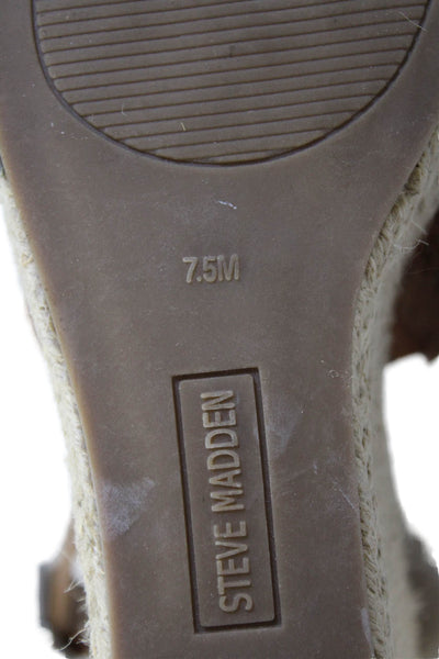 Steve Madden Womens Leather Espadrille Wedge Sandals Brown Size 7.5 Medium
