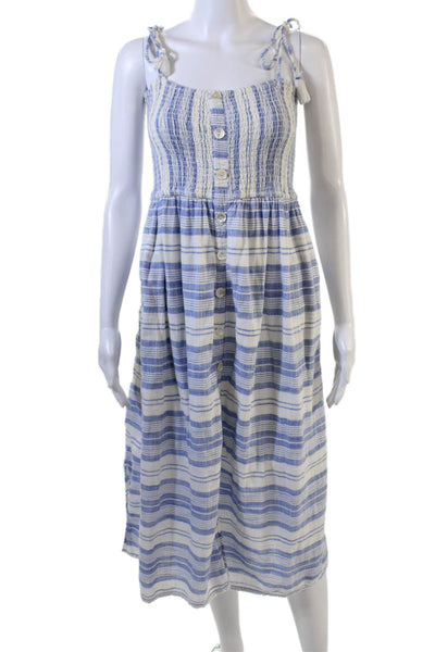 Roller Rabbit Womens Cotton Smocked Tassel Strap Striped Dress Blue Size L