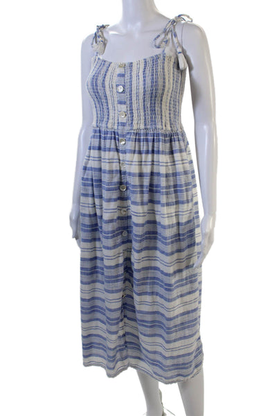 Roller Rabbit Womens Cotton Smocked Tassel Strap Striped Dress Blue Size L