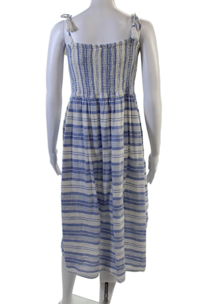 Roller Rabbit Womens Cotton Smocked Tassel Strap Striped Dress Blue Size L