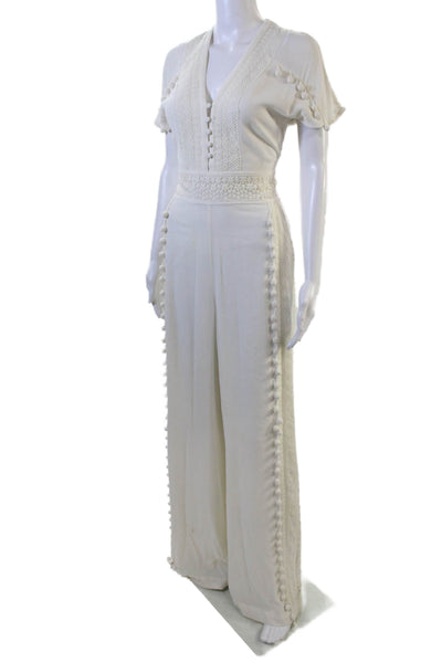 Marchesa Voyage Womens Cotton Pom Pom Trim Lace Detail Jumpsuit White Size 6