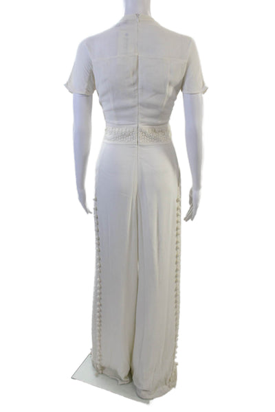 Marchesa Voyage Womens Cotton Pom Pom Trim Lace Detail Jumpsuit White Size 6