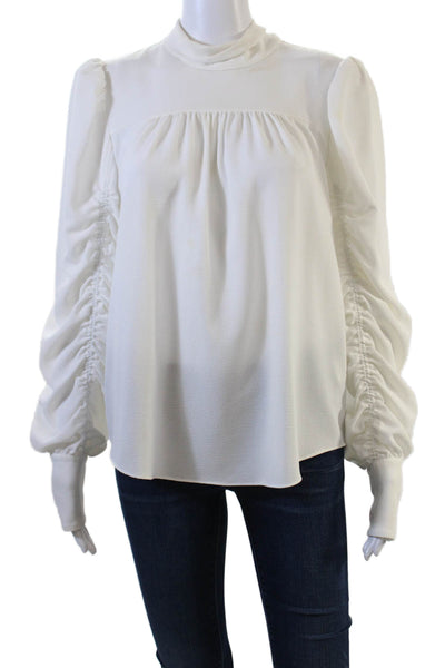 Joie Womens High Neck Rouched Long Sleeve Detail Blouse Solid White Size M