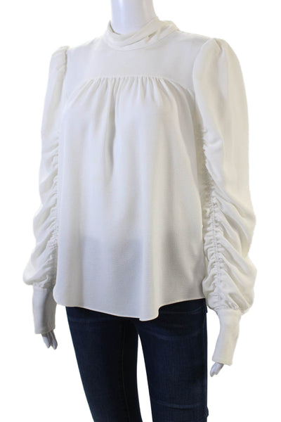 Joie Womens High Neck Rouched Long Sleeve Detail Blouse Solid White Size M