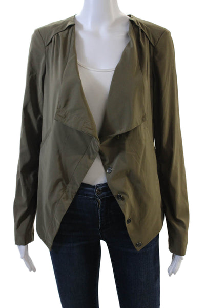BCBGeneration Womens Boat Neck Long Sleeve Button Up Blouse Top Olive Size S
