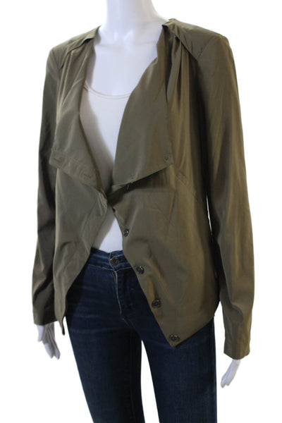 BCBGeneration Womens Boat Neck Long Sleeve Button Up Blouse Top Olive Size S