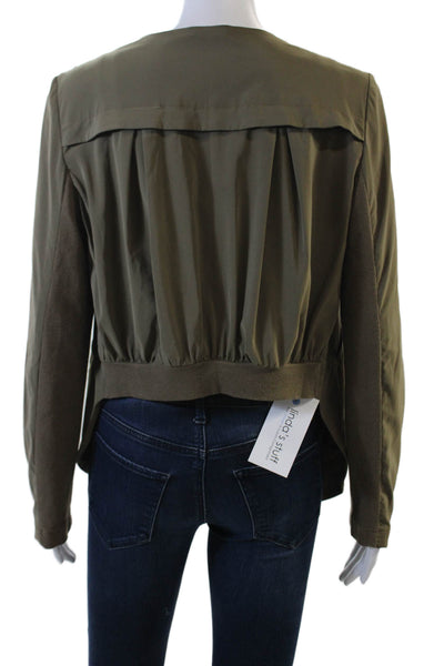 BCBGeneration Womens Boat Neck Long Sleeve Button Up Blouse Top Olive Size S