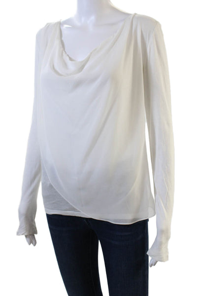Velvet Womens Solid Round Neck Pullover Long Sleeve T-Shirt Top White Size S