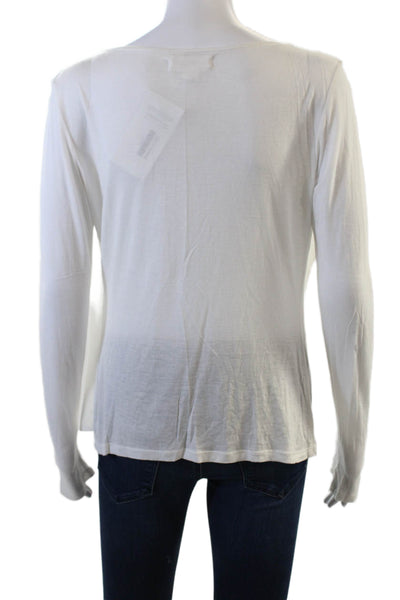 Velvet Womens Solid Round Neck Pullover Long Sleeve T-Shirt Top White Size S