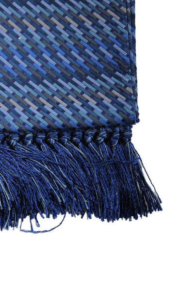 Salvatore Ferragamo Unisex Fringe Silk Geometric Print Scarf Blue Size 60 x 6"