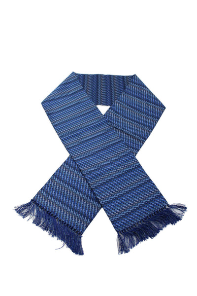 Salvatore Ferragamo Unisex Fringe Silk Geometric Print Scarf Blue Size 60 x 6"