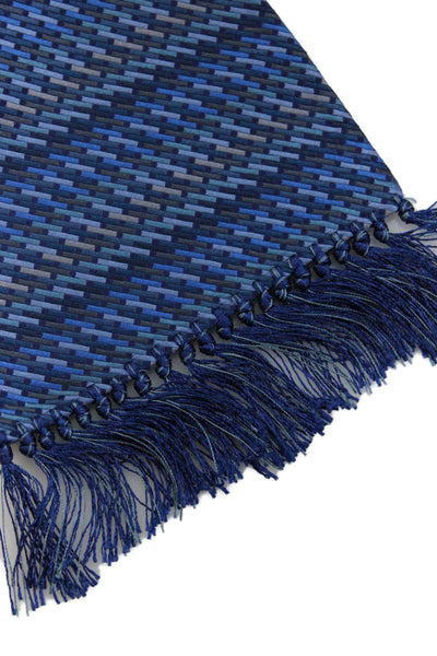 Salvatore Ferragamo Unisex Fringe Silk Geometric Print Scarf Blue Size 60 x 6"