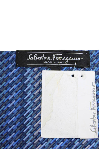 Salvatore Ferragamo Unisex Fringe Silk Geometric Print Scarf Blue Size 60 x 6"