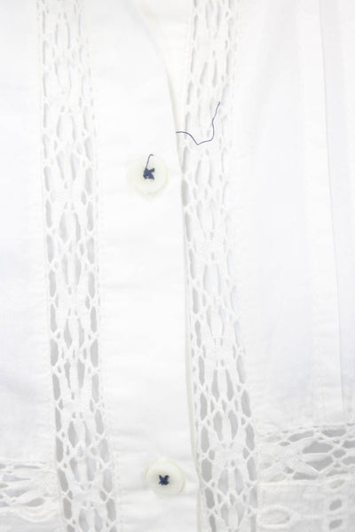 Zara Womens Button Front Long Sleeve Collared Eyelet Shirt White Cotton Size XS