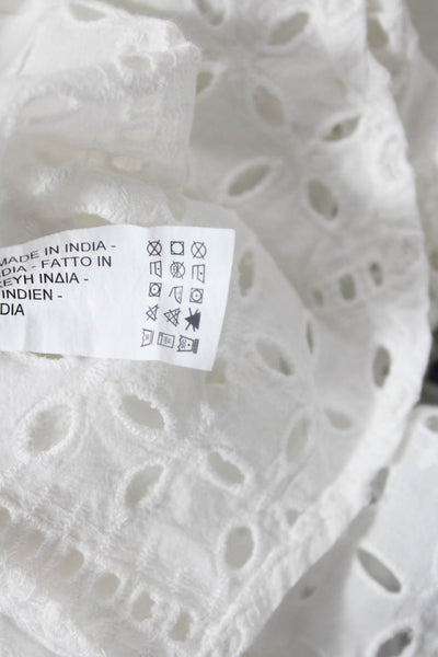 Zara Womens Button Front Long Sleeve Collared Eyelet Shirt White Cotton Size XS