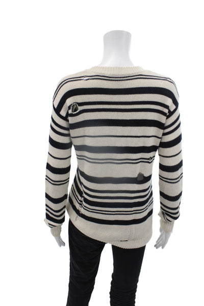 Cotton By Autumn Cashmere Womens Distressed Striped Sweater White Navy Size XS