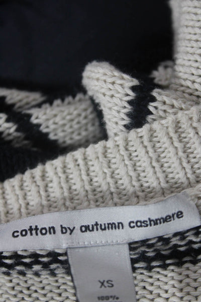 Cotton By Autumn Cashmere Womens Distressed Striped Sweater White Navy Size XS