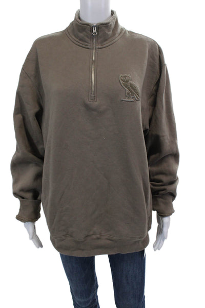 Octobers Very Own Womens Half Zipper Mock Neck Sweatshirt Brown Size Medium