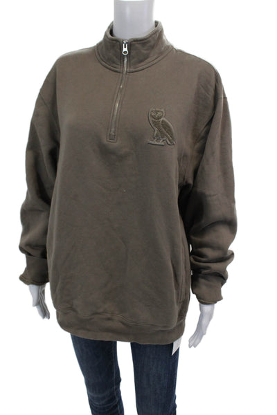 Octobers Very Own Womens Half Zipper Mock Neck Sweatshirt Brown Size Medium