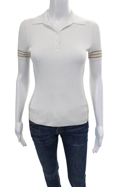 Rag & Bone Womens Short Sleeve Ribbed Button Up Polo White Size XS