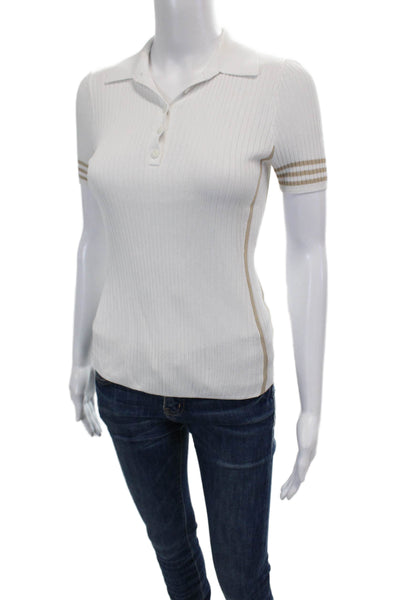 Rag & Bone Womens Short Sleeve Ribbed Button Up Polo White Size XS
