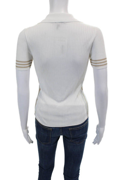 Rag & Bone Womens Short Sleeve Ribbed Button Up Polo White Size XS