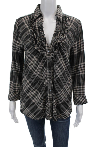 Joie Women's Ruffle Long Sleeves Button Down Multicolor Plaid Shirt Size M