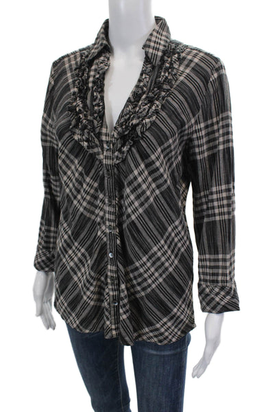 Joie Women's Ruffle Long Sleeves Button Down Multicolor Plaid Shirt Size M