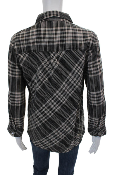 Joie Women's Ruffle Long Sleeves Button Down Multicolor Plaid Shirt Size M