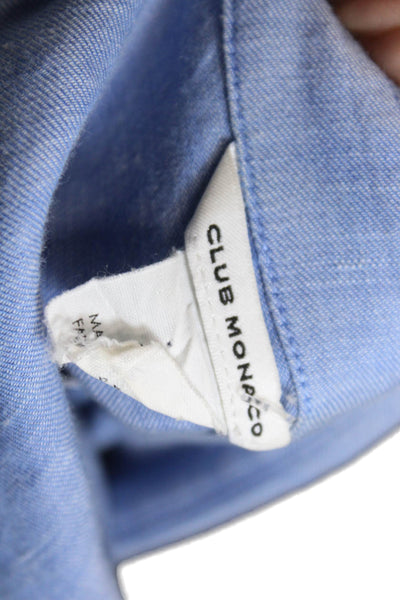 Club Monaco Women's Ruffle Long Sleeves Button Down Casual Shirt Blue Size S